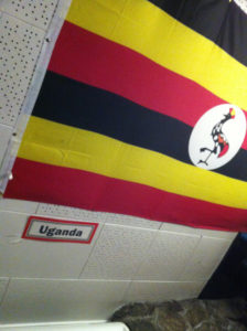 Uganda Flag at the hostel in Greymouth.