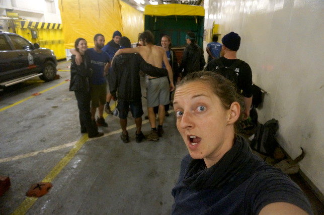 All Hands Volunteers after boarding the ferry.